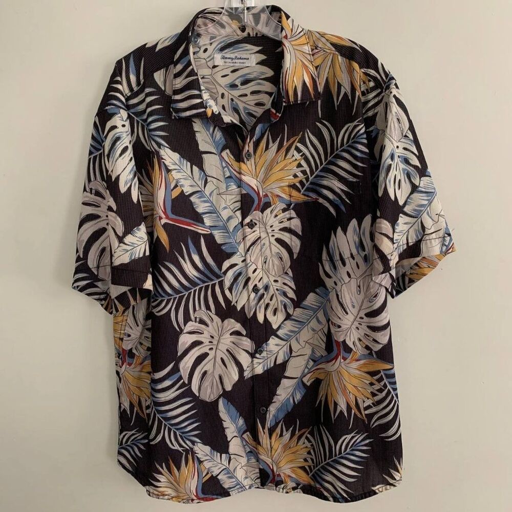 Tommy Bahama The Bahama Coast IslandZone Tropical Print Shirt Mens L Black - Picture 2 of 9